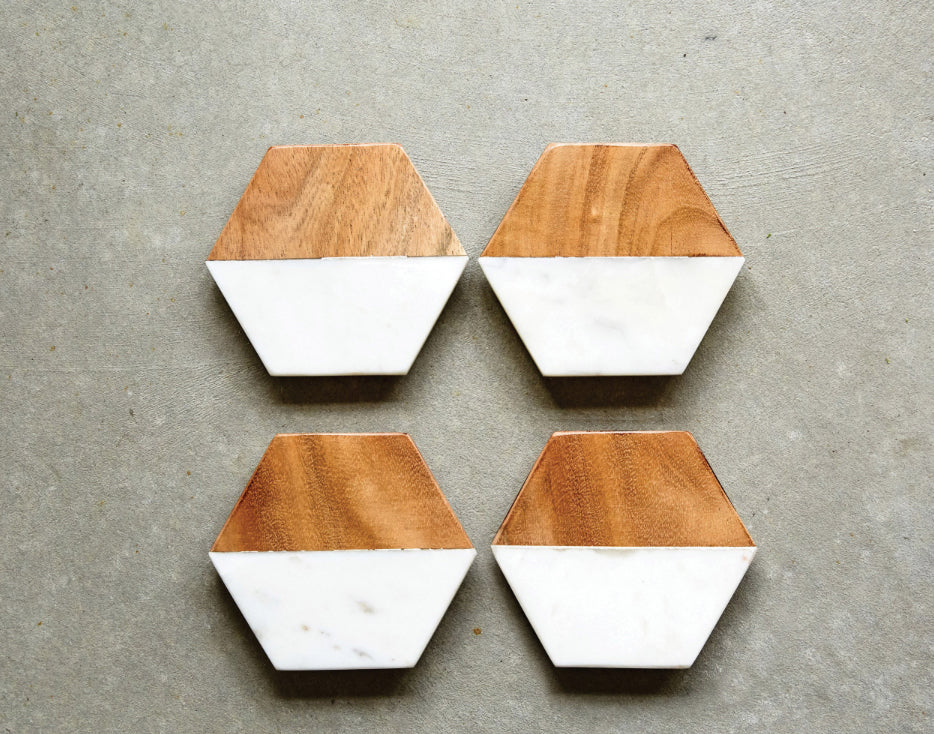 Wood Hexagon Coasters- set/4