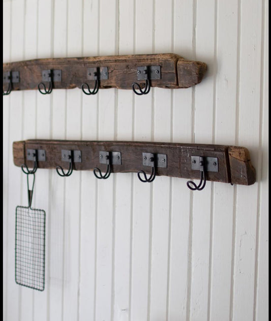 Recycled Wood Coat Rack w/ 5 Wire Hooks