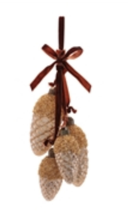 7” Pine Cone Cluster w/Ribbon