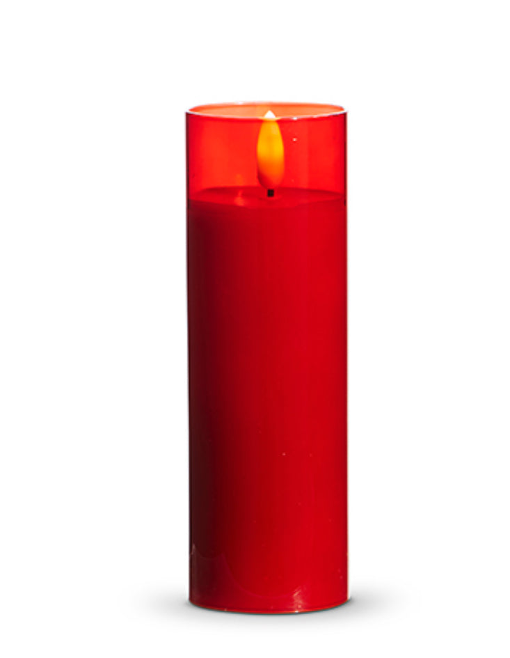 Red Glass Ivory Pillar Candle