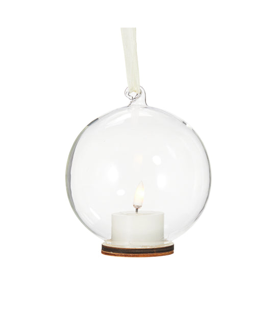 5.5” Clear Glass Orb w/ Ivory Tealight