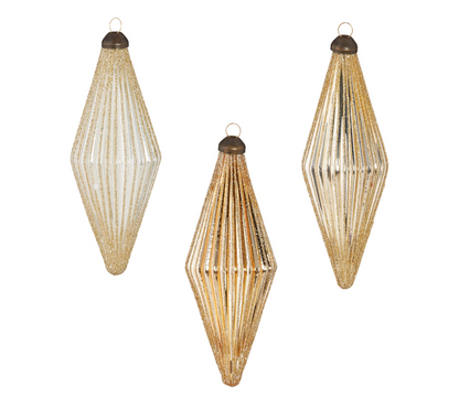 5.5” Glittered Diamond Ribbed Ornament