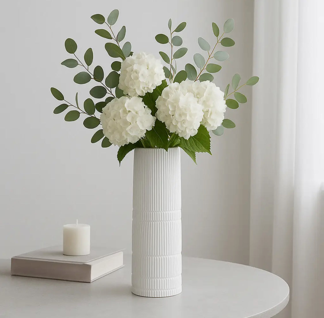18” White Ceramic Lined Cylinder Vase