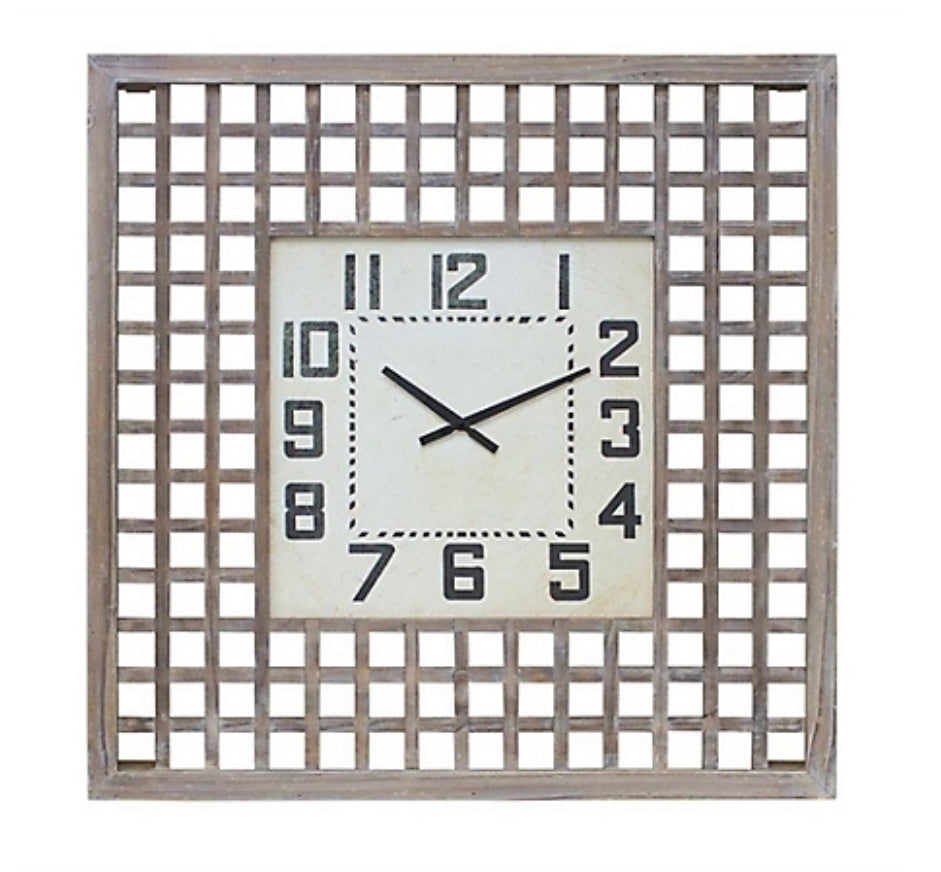 Lattice Wood Square Clock