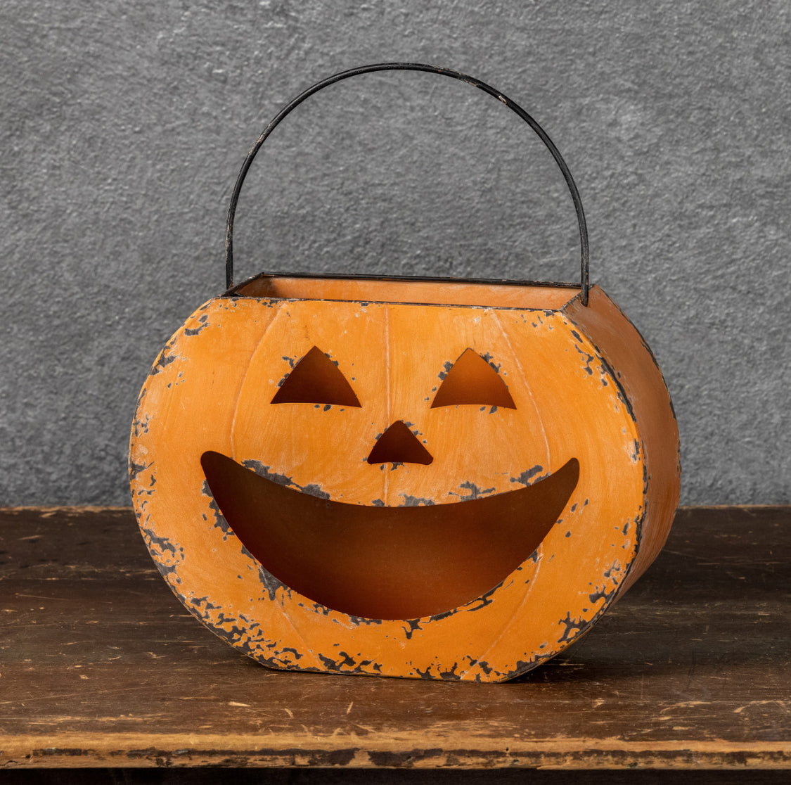 10” Happy Jack O Lantern Metal Bucket