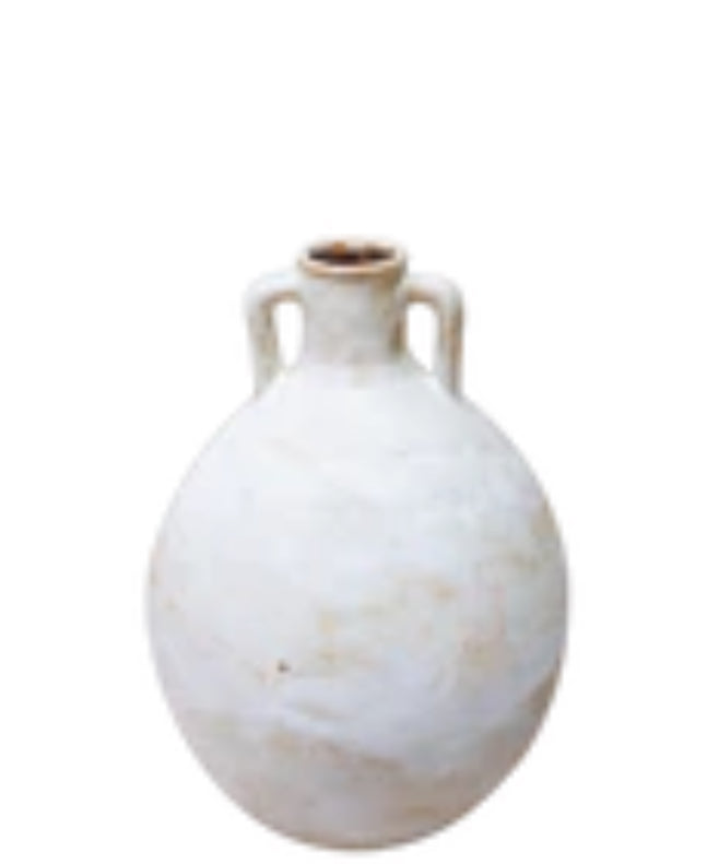 8.5” White Ceramic Vase w/ Handles