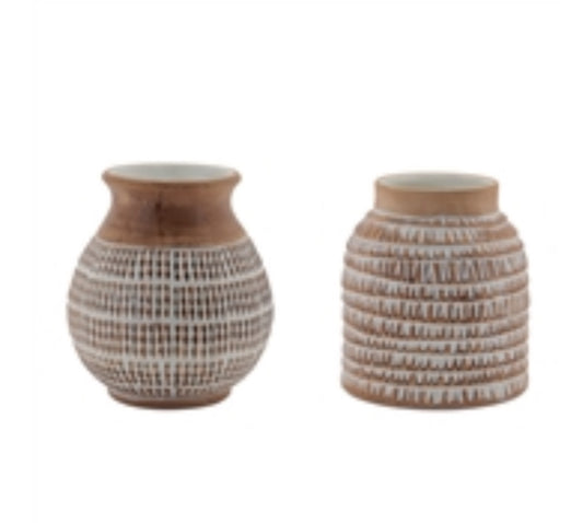 Terra-cotta Vase W/Whitewash Design, 2asst.