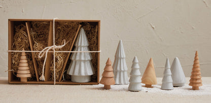 Stoneware & Wood Christmas Trees