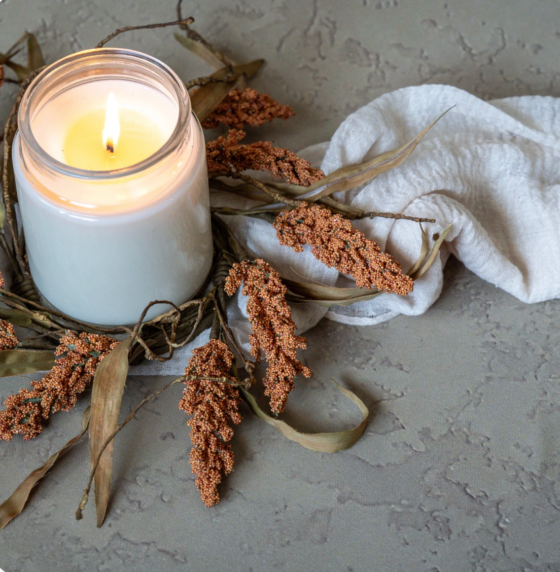 12” Orange Heather & Faux Twig Candle Ring