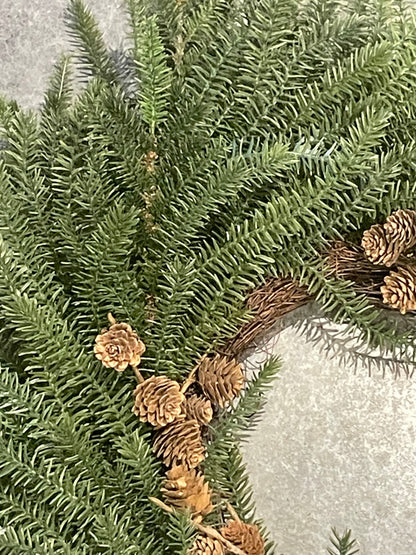 Evergreen w/Pinecones on Grapevine Wreath