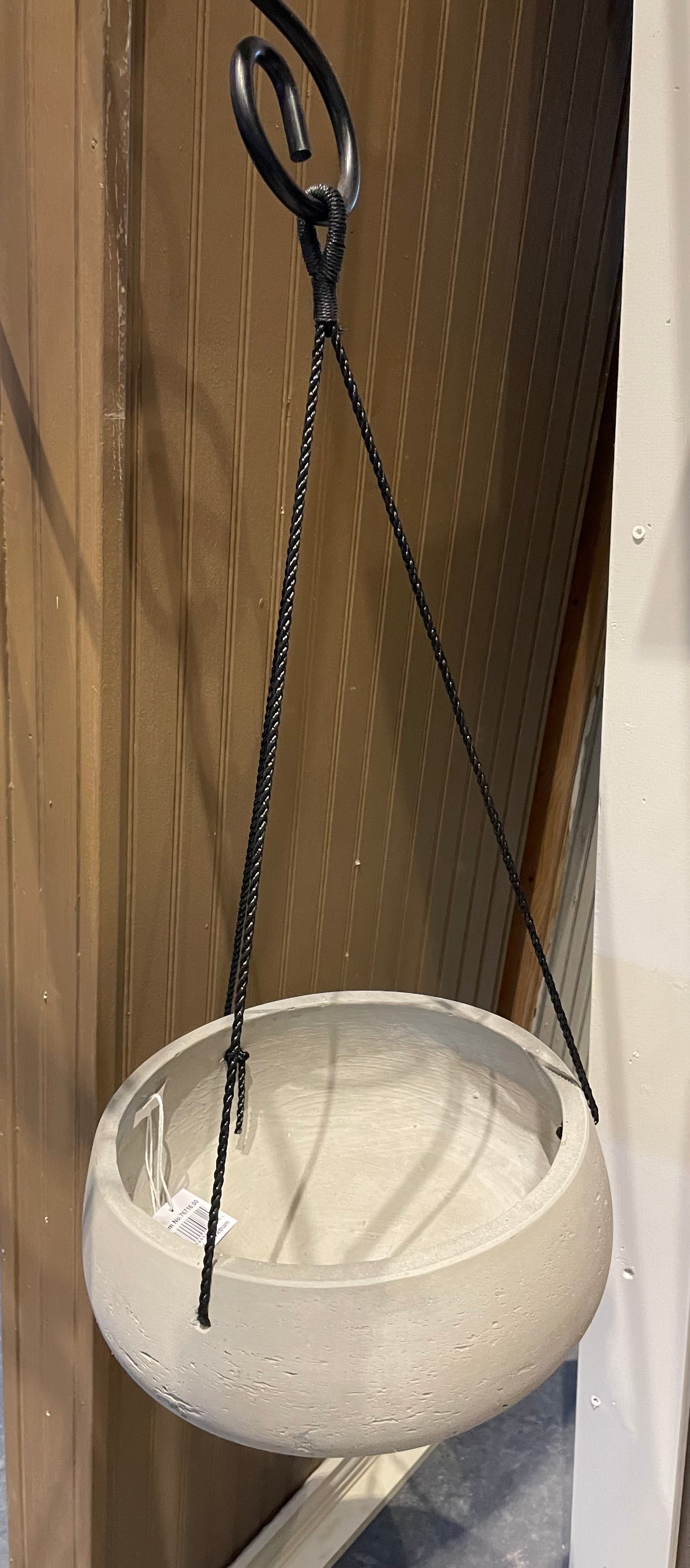 Hanging Concrete Bowl w/ Black Rope HangerHanger