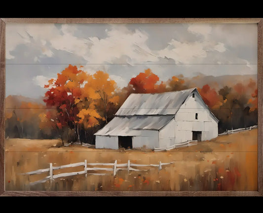 8”x5” White Barn With White Fence