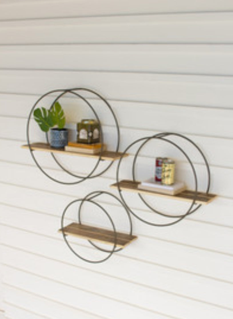 Recycled Wood Shelves w/ Round Metal Frame-small