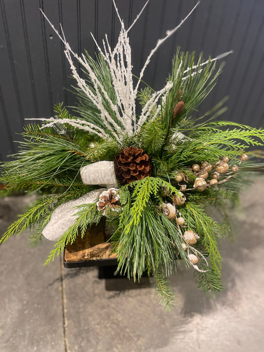 Fresh Evergreen Arrangement w/Berries, Ribbon, Pincones