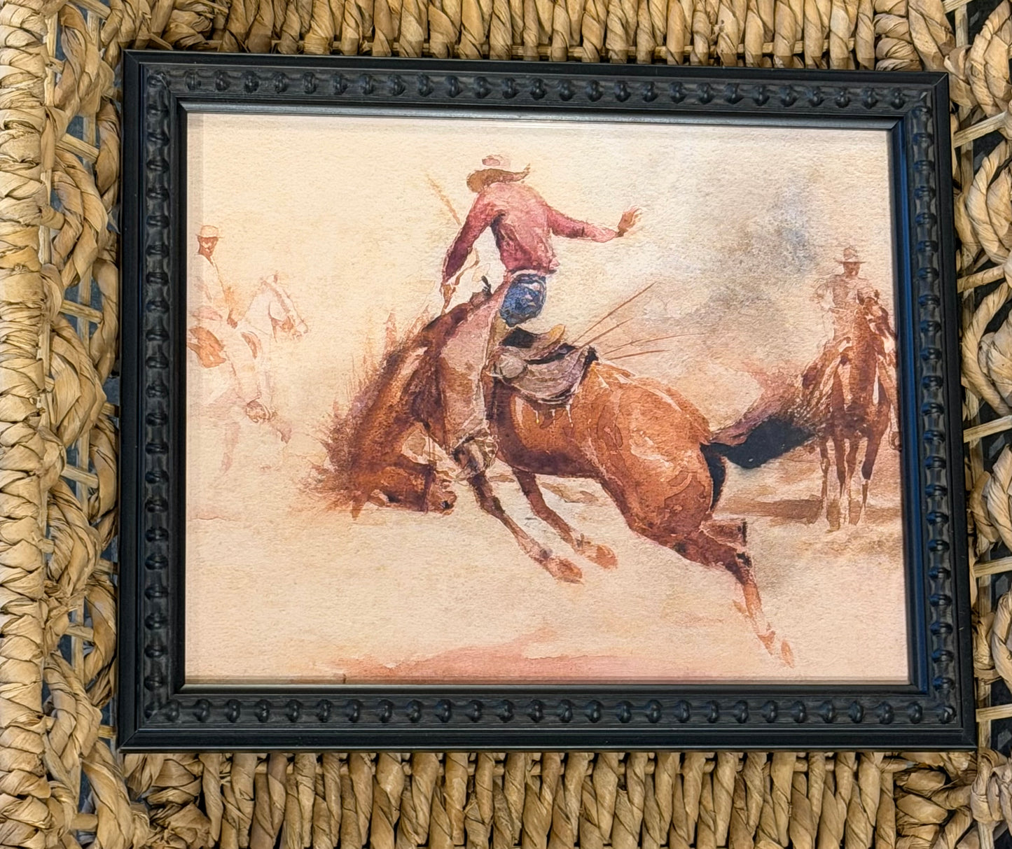 8” x 10” Vintage oil painting of cowboy on horse