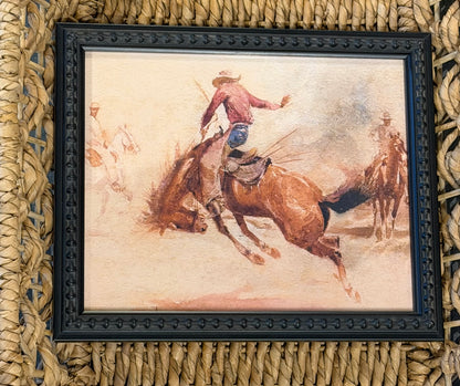 8” x 10” Vintage oil painting of cowboy on horse