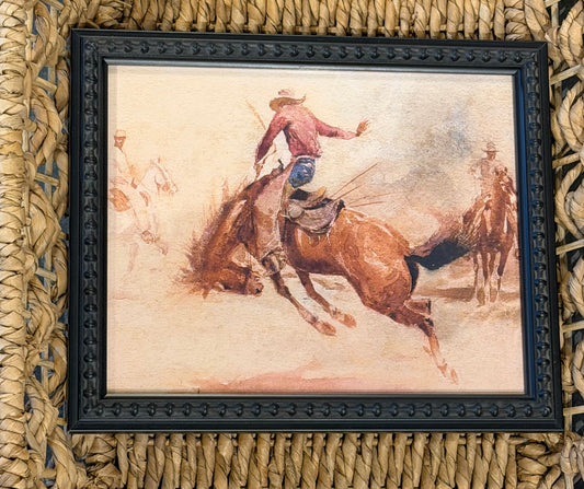 8” x 10” Vintage oil painting of cowboy on horse