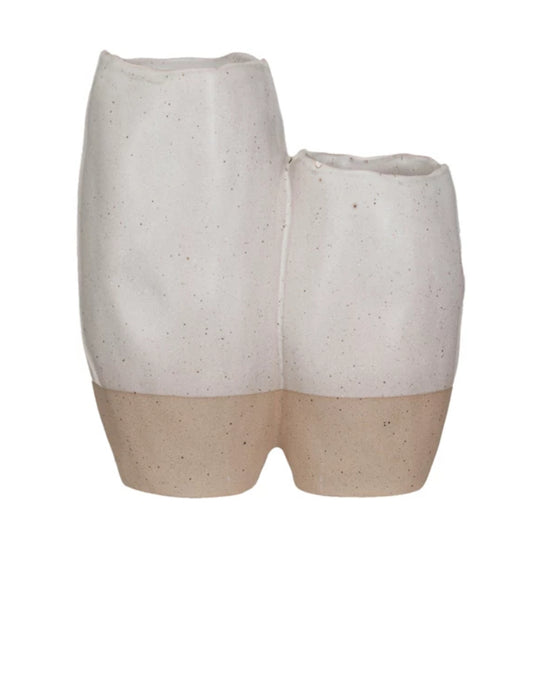Two-Tone Stoneware Vase w/2 Sections