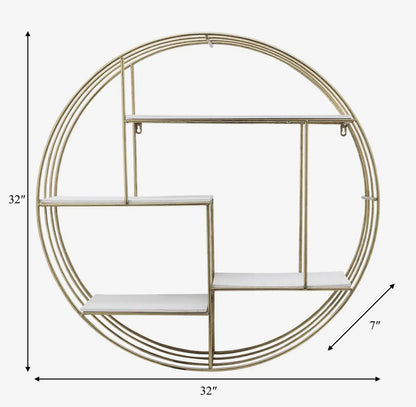 32” Gold Metal/Wood Geometric Hanging Wall Shelf