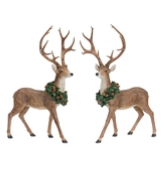 28” Resin Deer With Wreath-2 Asst