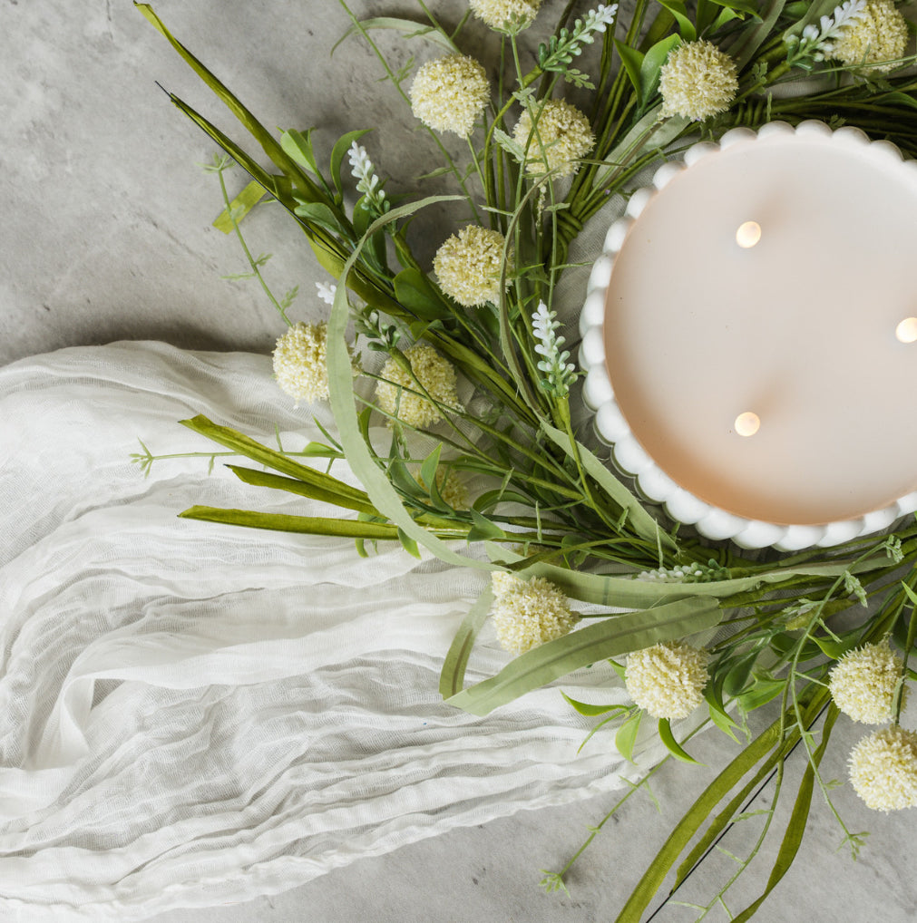 14” Pale Yellow Pom Pom Candle Ring