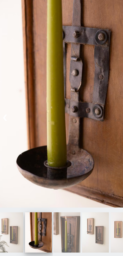 Wooden Wall Sconce w/RepurposedIron Ladle Candle Holder