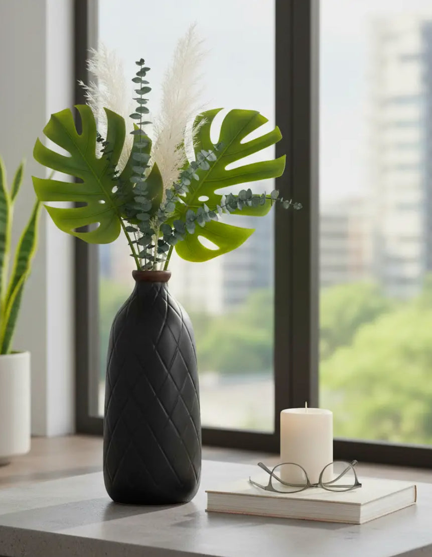 16” Ceramic Textured Diamond Vase