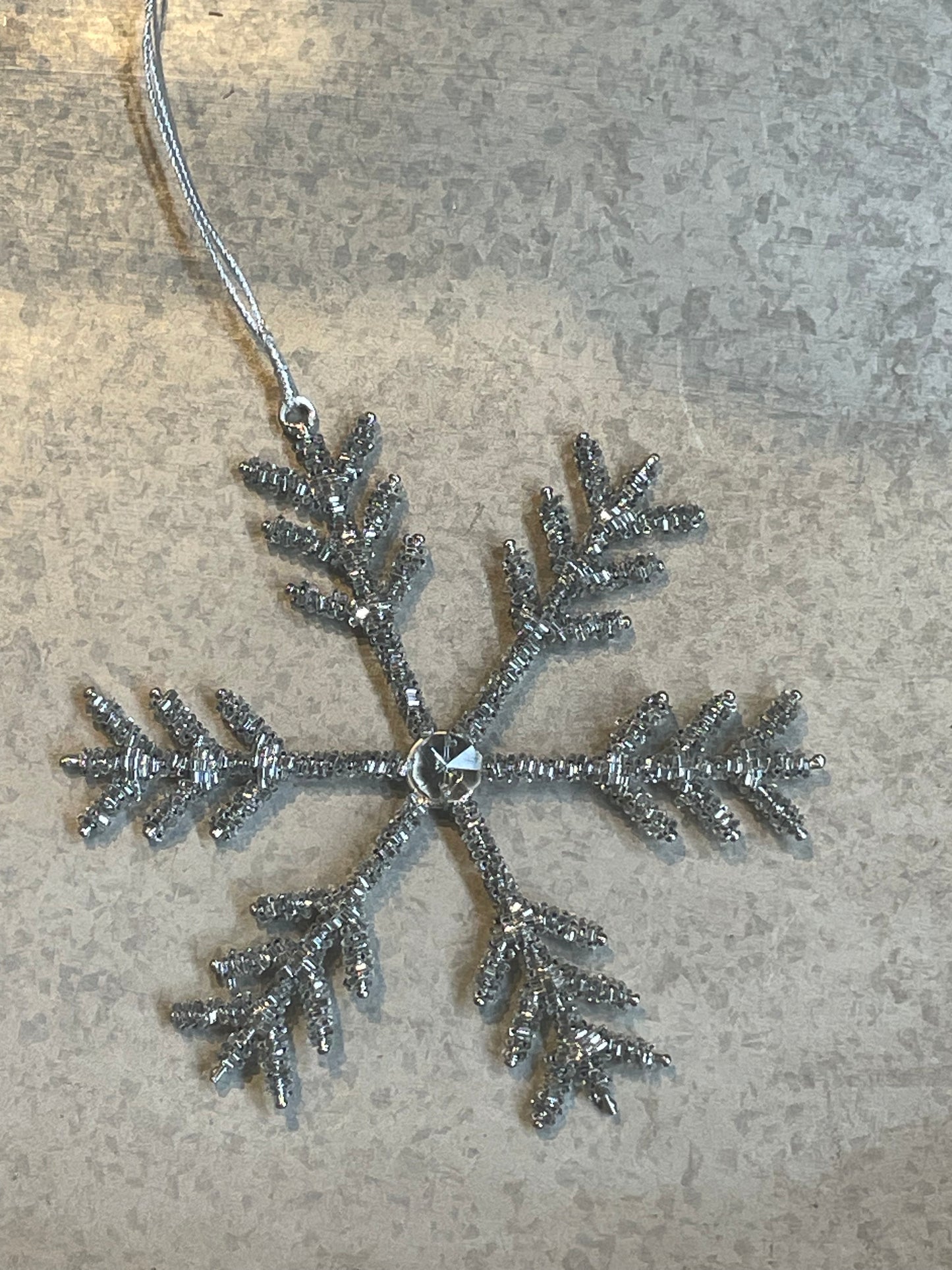 6.75” Silver Beaded snowflake Ornament