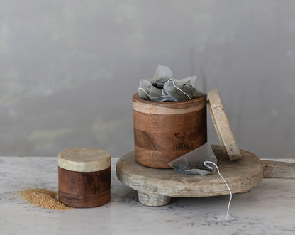 Acacia Wood Container w/Marble Lid