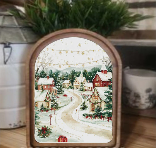 Arch Top Christmas Village Framed Art