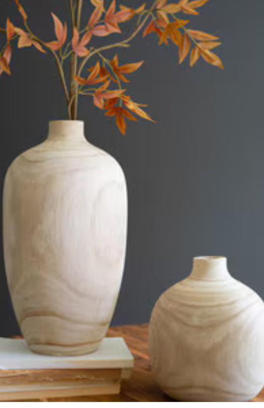 14.5”T Carved Wooden Bulb Vase