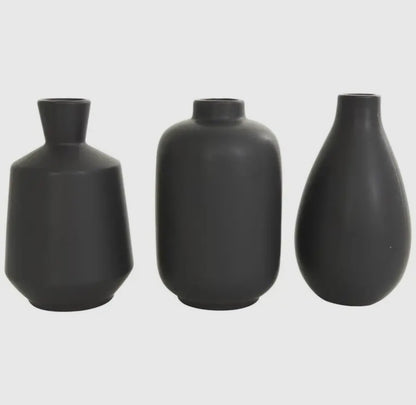 Minimalistic Matte Black Ceramic Vase-3 Asst.