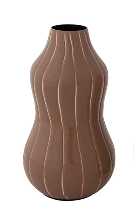 5-1/4”H Enameled Metal Organic Striped Vase