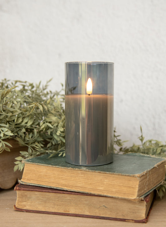 6” Charcoal Glass 3D Flame Candle