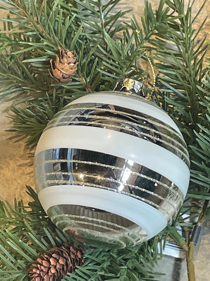 Silver/White Striped Ornament-Asst. Shapes