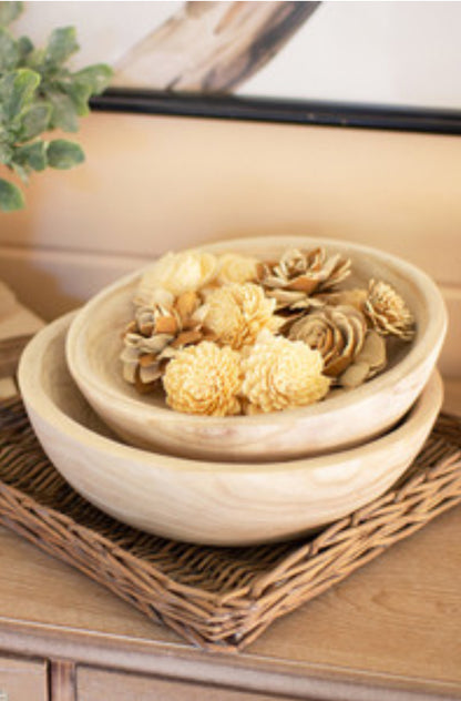 Round Hand-Carved Wooden Bowls-Sm