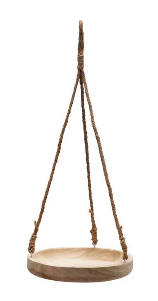 Paulownia Wood Hanging Tray w/Jute Rope Hanger