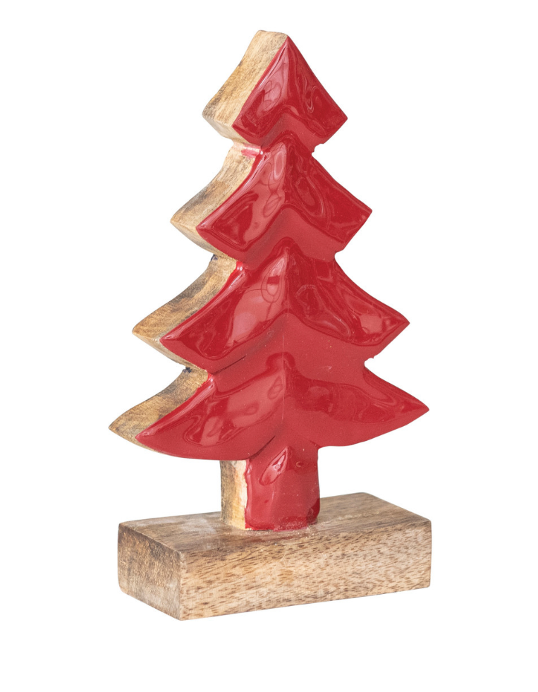 Carved Red Enameled Mango Wood Tree