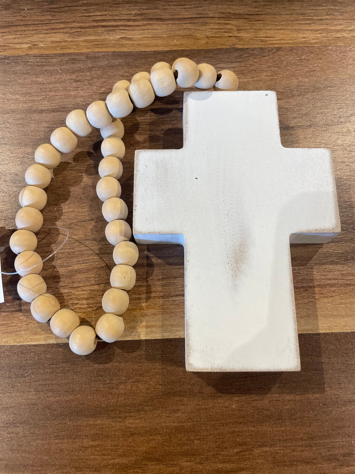 Wood Cross w/ Natural Wood Beads