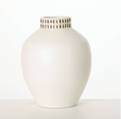 Etched Ivory Ceramic Urn Vase