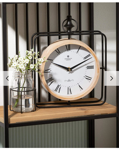 Wood and Metal Framed Desk Clock