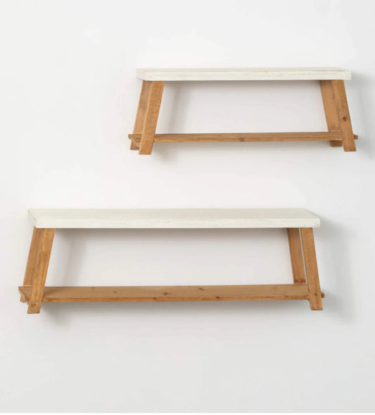 White/ Wood Bench Wall Shelf-Sm