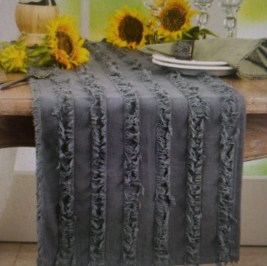 Charcoal Fringe Stripe Runner