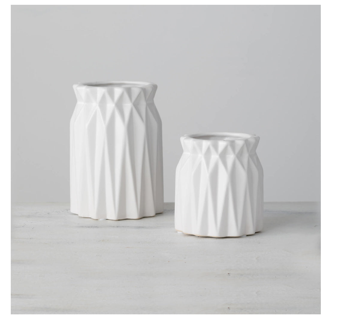 Large Geometric White Vase