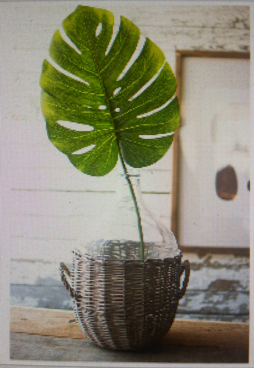 Clear Glass Bottle W/ grey Wicker wrap