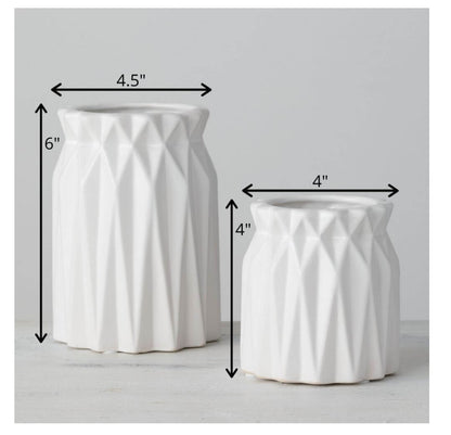 Large Geometric White Vase