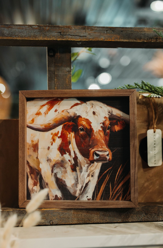 8”x8” Brown & White Longhorn