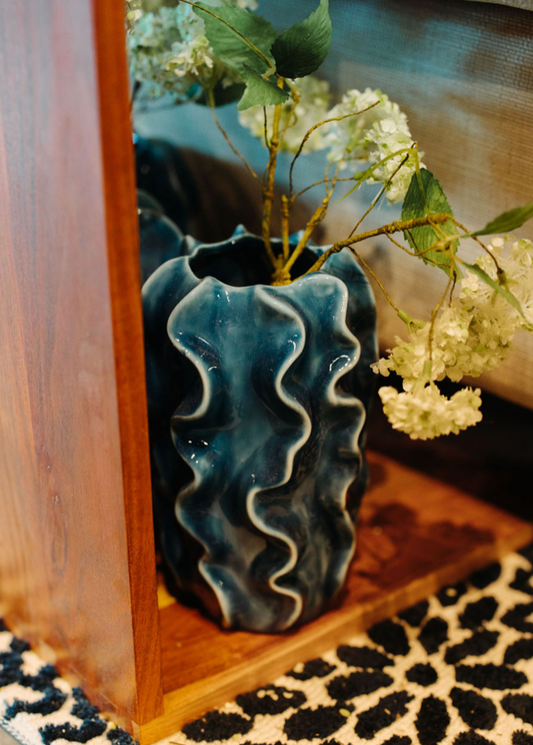 8.25” Navy Wavy Pottery