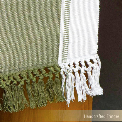 Reed Table Runner, Olive Green-Ivory, 14x72 Inch