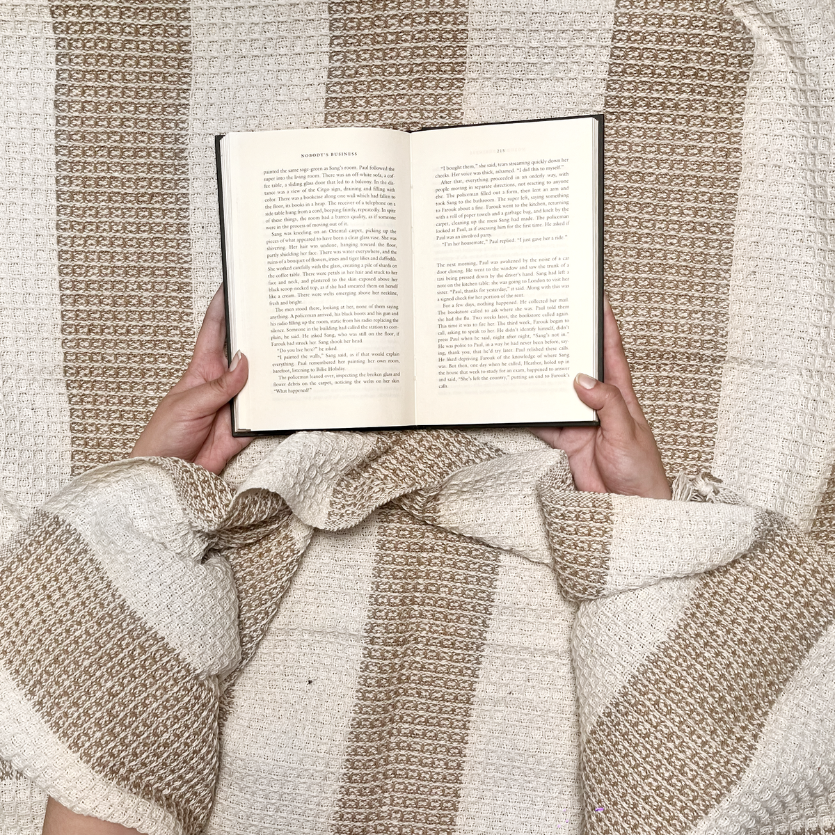WAFFLE STRIPE THROW, BEIGE-IVORY, 50''x60''